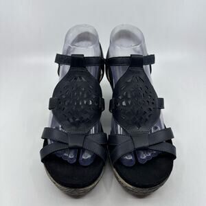 Umberto Raffini Wedge Orchid Laser Cutout Black Sandals WMNS US8.5 EU39 #9540